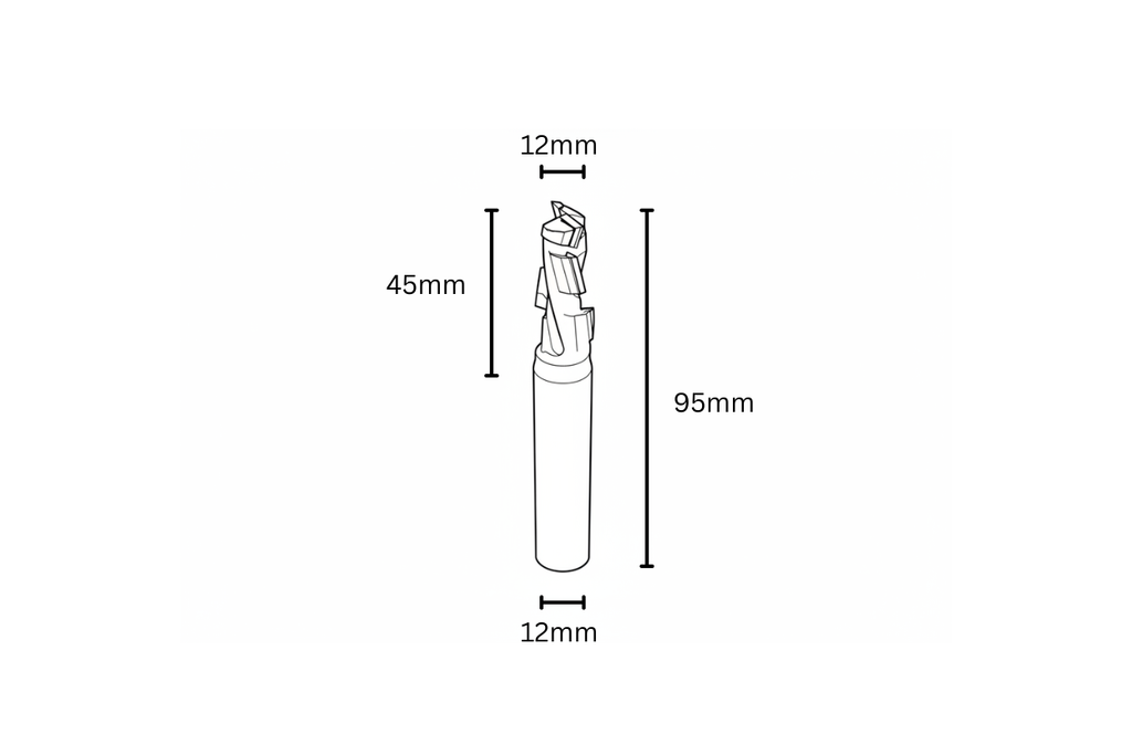 PCD kietlydinio freza 12x12x45mm 8TZ 15°