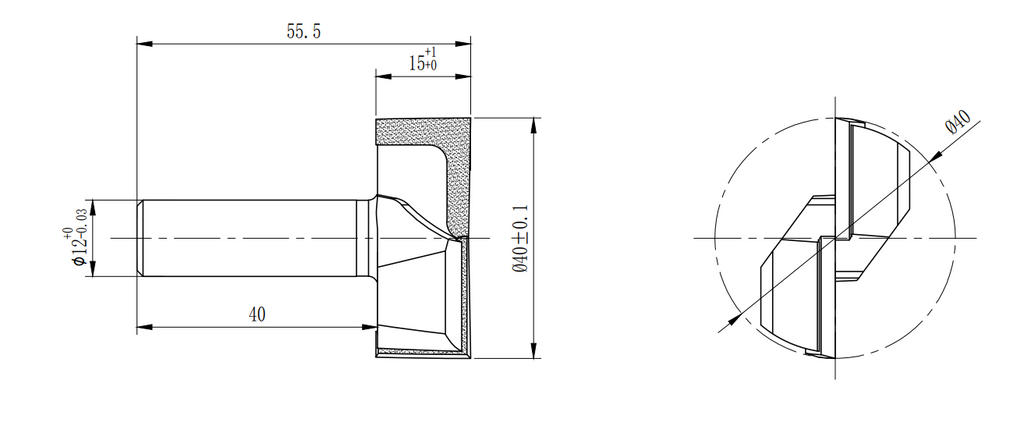 PCD stalo valymo freza 12×40×H15 2T
