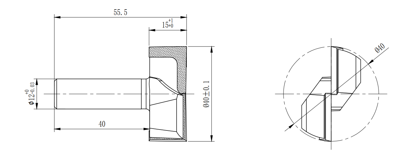PCD stalo valymo freza 12×40×H15 2T